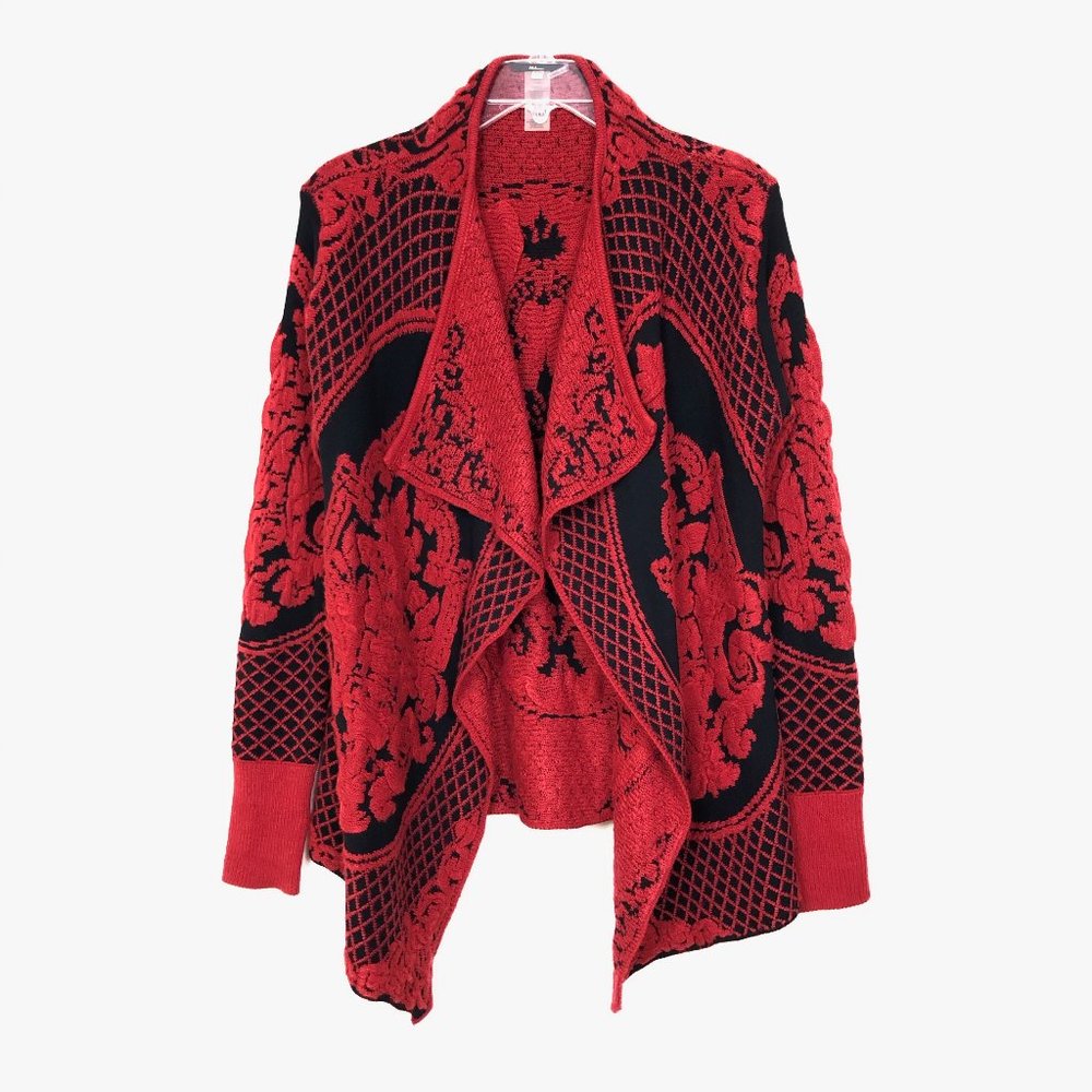 Milano Red on Black Draped Sweater wt Medallions